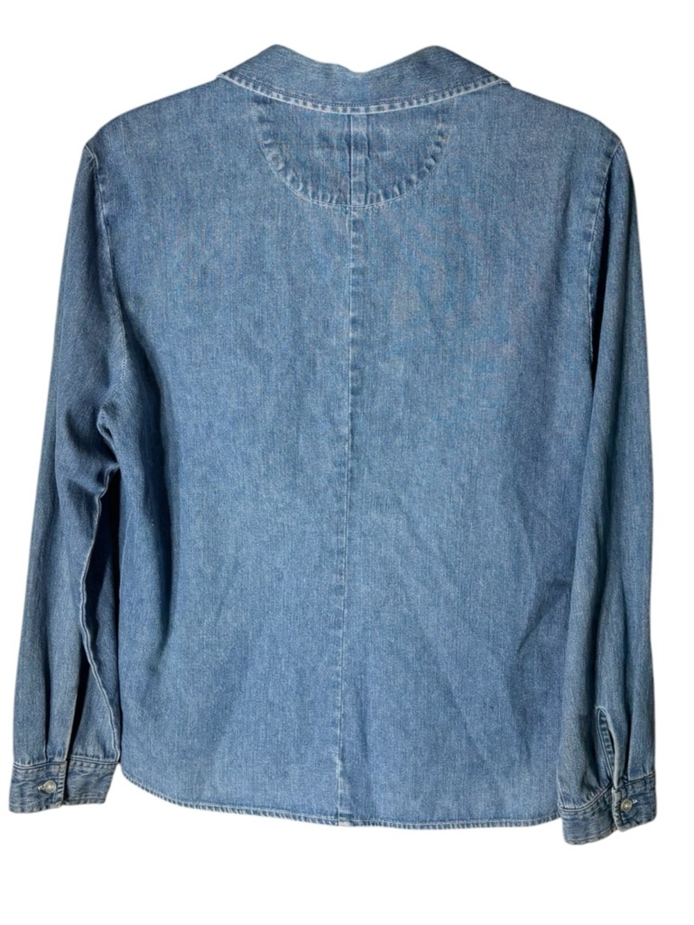 Vintage French Cuff M Light Blue Denim Button-Up Shirt Shacket Layer Hong Kong - Picture 6 of 7